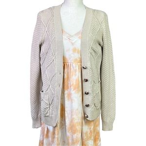 Vintage Style Beige Cross Stitched Cardigan